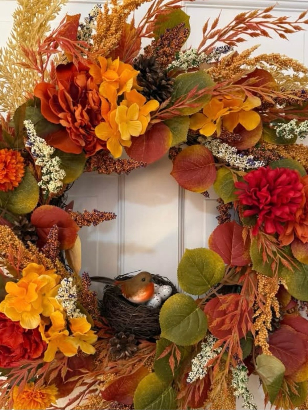 Hand Crafted Autumn Harvest Fall Wreath with Orange and Red Florals